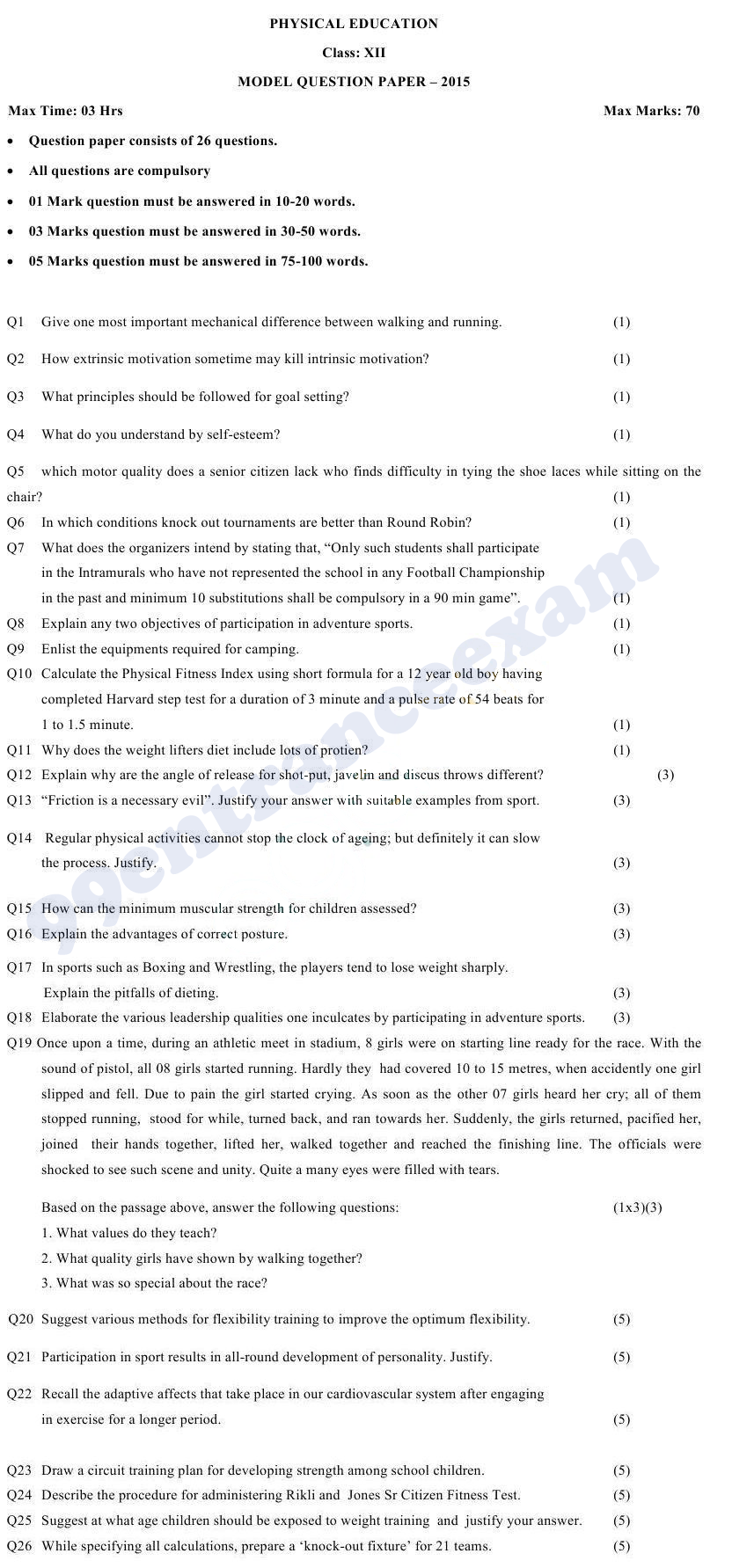 physical education question paper 2023